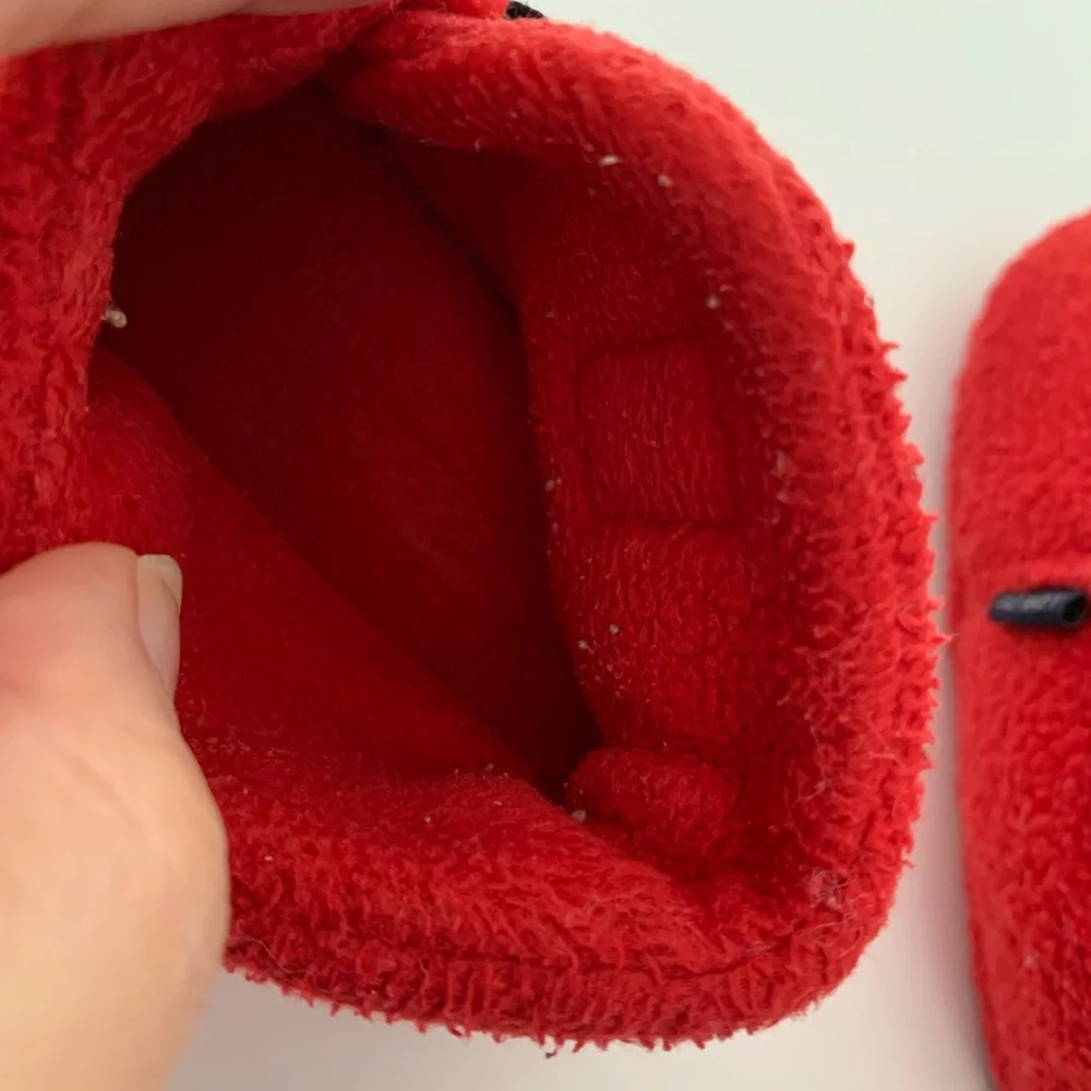 VTG Old Navy Red Fleece Booties Slippers Rubber Soles Soft Cozy Toddler Size